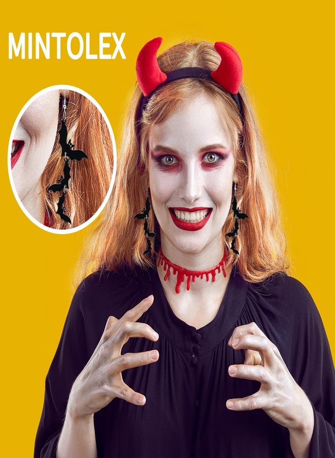 Mintolex Acrylic Halloween Earrings Black Skull Bat Drop Dangle Earrings for Women Fun Cute Spooky Halloween Holiday Costume Jewelry, Bat - Image 2